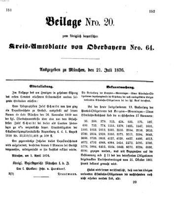 Königlich-bayerisches Kreis-Amtsblatt von Oberbayern (Münchner Intelligenzblatt) Freitag 21. Juli 1876