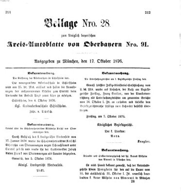 Königlich-bayerisches Kreis-Amtsblatt von Oberbayern (Münchner Intelligenzblatt) Dienstag 17. Oktober 1876