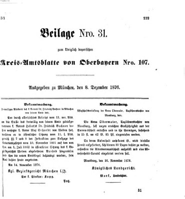 Königlich-bayerisches Kreis-Amtsblatt von Oberbayern (Münchner Intelligenzblatt) Freitag 8. Dezember 1876