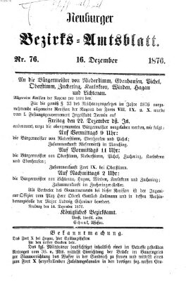 Neuburger Bezirks-Amtsblatt Samstag 16. Dezember 1876