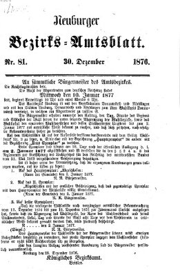 Neuburger Bezirks-Amtsblatt Samstag 30. Dezember 1876