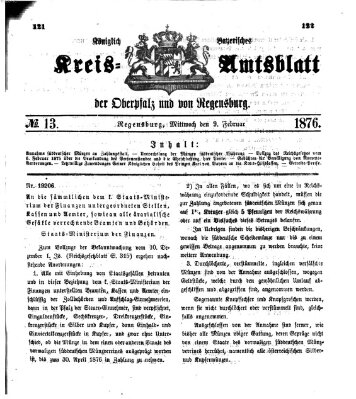 Königlich-bayerisches Kreis-Amtsblatt der Oberpfalz und von Regensburg (Königlich bayerisches Intelligenzblatt für die Oberpfalz und von Regensburg) Mittwoch 9. Februar 1876