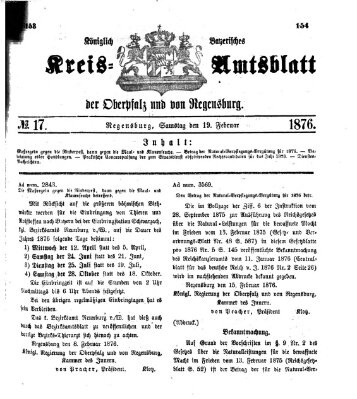 Königlich-bayerisches Kreis-Amtsblatt der Oberpfalz und von Regensburg (Königlich bayerisches Intelligenzblatt für die Oberpfalz und von Regensburg) Samstag 19. Februar 1876