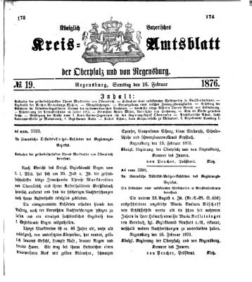 Königlich-bayerisches Kreis-Amtsblatt der Oberpfalz und von Regensburg (Königlich bayerisches Intelligenzblatt für die Oberpfalz und von Regensburg) Samstag 26. Februar 1876