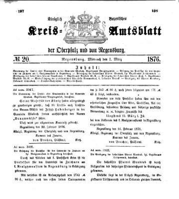 Königlich-bayerisches Kreis-Amtsblatt der Oberpfalz und von Regensburg (Königlich bayerisches Intelligenzblatt für die Oberpfalz und von Regensburg) Mittwoch 1. März 1876