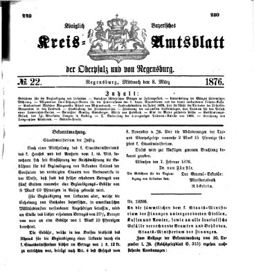 Königlich-bayerisches Kreis-Amtsblatt der Oberpfalz und von Regensburg (Königlich bayerisches Intelligenzblatt für die Oberpfalz und von Regensburg) Mittwoch 8. März 1876