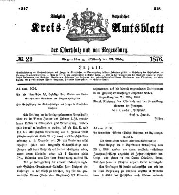 Königlich-bayerisches Kreis-Amtsblatt der Oberpfalz und von Regensburg (Königlich bayerisches Intelligenzblatt für die Oberpfalz und von Regensburg) Mittwoch 29. März 1876