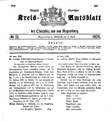 Königlich-bayerisches Kreis-Amtsblatt der Oberpfalz und von Regensburg (Königlich bayerisches Intelligenzblatt für die Oberpfalz und von Regensburg) Mittwoch 5. April 1876