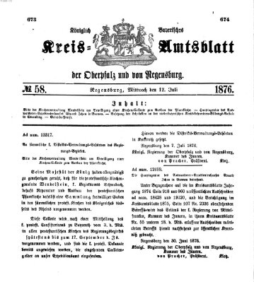 Königlich-bayerisches Kreis-Amtsblatt der Oberpfalz und von Regensburg (Königlich bayerisches Intelligenzblatt für die Oberpfalz und von Regensburg) Mittwoch 12. Juli 1876