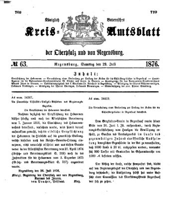 Königlich-bayerisches Kreis-Amtsblatt der Oberpfalz und von Regensburg (Königlich bayerisches Intelligenzblatt für die Oberpfalz und von Regensburg) Samstag 29. Juli 1876