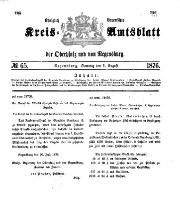 Königlich-bayerisches Kreis-Amtsblatt der Oberpfalz und von Regensburg (Königlich bayerisches Intelligenzblatt für die Oberpfalz und von Regensburg) Samstag 5. August 1876