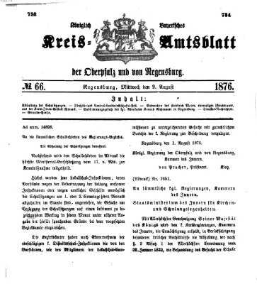 Königlich-bayerisches Kreis-Amtsblatt der Oberpfalz und von Regensburg (Königlich bayerisches Intelligenzblatt für die Oberpfalz und von Regensburg) Mittwoch 9. August 1876