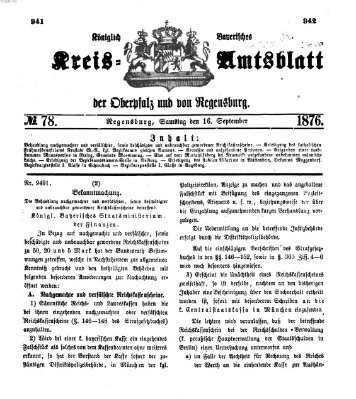 Königlich-bayerisches Kreis-Amtsblatt der Oberpfalz und von Regensburg (Königlich bayerisches Intelligenzblatt für die Oberpfalz und von Regensburg) Samstag 16. September 1876