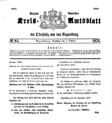 Königlich-bayerisches Kreis-Amtsblatt der Oberpfalz und von Regensburg (Königlich bayerisches Intelligenzblatt für die Oberpfalz und von Regensburg) Samstag 7. Oktober 1876