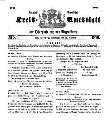 Königlich-bayerisches Kreis-Amtsblatt der Oberpfalz und von Regensburg (Königlich bayerisches Intelligenzblatt für die Oberpfalz und von Regensburg) Mittwoch 11. Oktober 1876