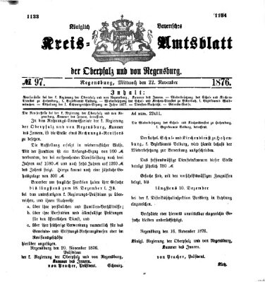 Königlich-bayerisches Kreis-Amtsblatt der Oberpfalz und von Regensburg (Königlich bayerisches Intelligenzblatt für die Oberpfalz und von Regensburg) Mittwoch 22. November 1876