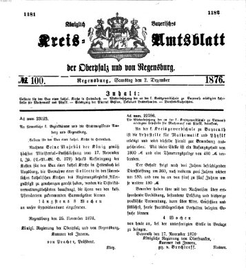 Königlich-bayerisches Kreis-Amtsblatt der Oberpfalz und von Regensburg (Königlich bayerisches Intelligenzblatt für die Oberpfalz und von Regensburg) Samstag 2. Dezember 1876