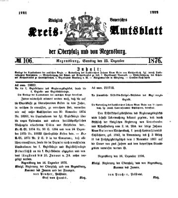 Königlich-bayerisches Kreis-Amtsblatt der Oberpfalz und von Regensburg (Königlich bayerisches Intelligenzblatt für die Oberpfalz und von Regensburg) Samstag 23. Dezember 1876