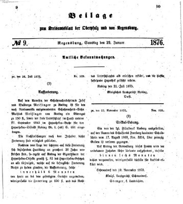 Königlich-bayerisches Kreis-Amtsblatt der Oberpfalz und von Regensburg (Königlich bayerisches Intelligenzblatt für die Oberpfalz und von Regensburg) Samstag 29. Januar 1876