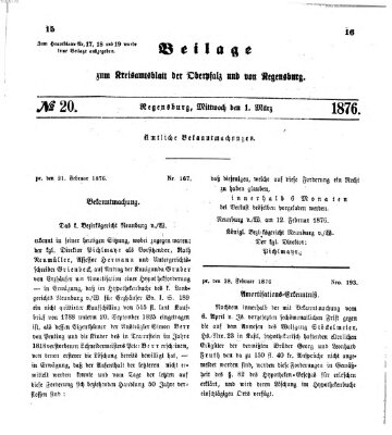 Königlich-bayerisches Kreis-Amtsblatt der Oberpfalz und von Regensburg (Königlich bayerisches Intelligenzblatt für die Oberpfalz und von Regensburg) Mittwoch 1. März 1876