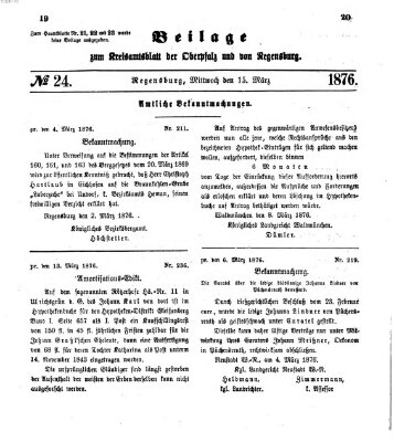 Königlich-bayerisches Kreis-Amtsblatt der Oberpfalz und von Regensburg (Königlich bayerisches Intelligenzblatt für die Oberpfalz und von Regensburg) Mittwoch 15. März 1876