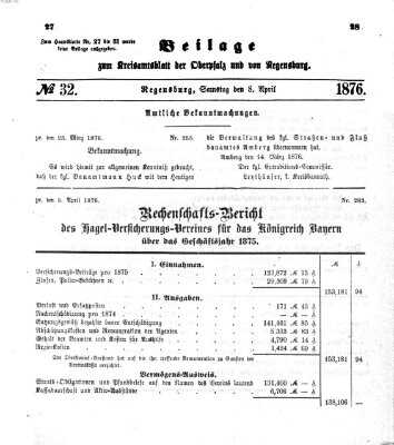 Königlich-bayerisches Kreis-Amtsblatt der Oberpfalz und von Regensburg (Königlich bayerisches Intelligenzblatt für die Oberpfalz und von Regensburg) Samstag 8. April 1876