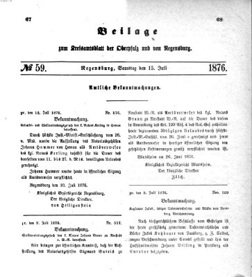 Königlich-bayerisches Kreis-Amtsblatt der Oberpfalz und von Regensburg (Königlich bayerisches Intelligenzblatt für die Oberpfalz und von Regensburg) Samstag 15. Juli 1876