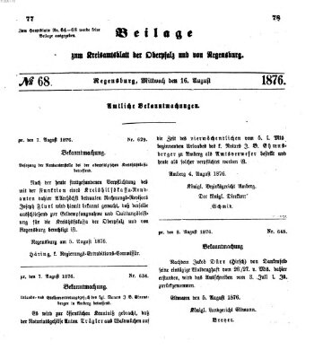 Königlich-bayerisches Kreis-Amtsblatt der Oberpfalz und von Regensburg (Königlich bayerisches Intelligenzblatt für die Oberpfalz und von Regensburg) Mittwoch 16. August 1876