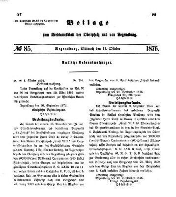 Königlich-bayerisches Kreis-Amtsblatt der Oberpfalz und von Regensburg (Königlich bayerisches Intelligenzblatt für die Oberpfalz und von Regensburg) Mittwoch 11. Oktober 1876