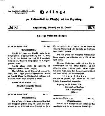 Königlich-bayerisches Kreis-Amtsblatt der Oberpfalz und von Regensburg (Königlich bayerisches Intelligenzblatt für die Oberpfalz und von Regensburg) Mittwoch 25. Oktober 1876