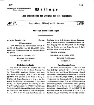 Königlich-bayerisches Kreis-Amtsblatt der Oberpfalz und von Regensburg (Königlich bayerisches Intelligenzblatt für die Oberpfalz und von Regensburg) Mittwoch 22. November 1876