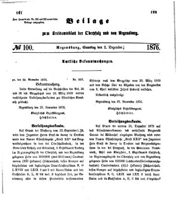 Königlich-bayerisches Kreis-Amtsblatt der Oberpfalz und von Regensburg (Königlich bayerisches Intelligenzblatt für die Oberpfalz und von Regensburg) Samstag 2. Dezember 1876