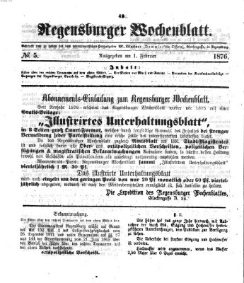 Regensburger Wochenblatt Dienstag 1. Februar 1876