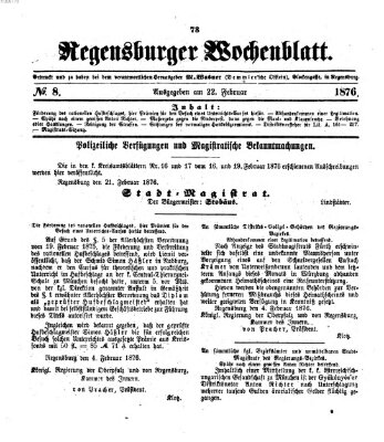 Regensburger Wochenblatt Dienstag 22. Februar 1876