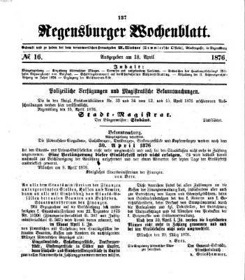 Regensburger Wochenblatt Dienstag 18. April 1876