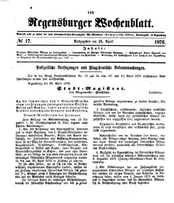 Regensburger Wochenblatt Dienstag 25. April 1876