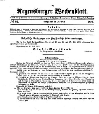 Regensburger Wochenblatt Dienstag 30. Mai 1876