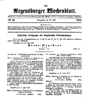 Regensburger Wochenblatt Dienstag 18. Juli 1876