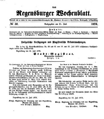 Regensburger Wochenblatt Dienstag 25. Juli 1876