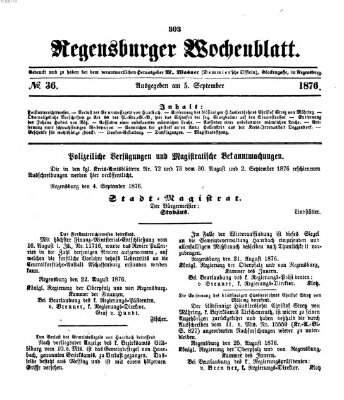 Regensburger Wochenblatt Dienstag 5. September 1876