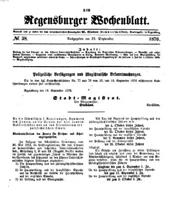 Regensburger Wochenblatt Dienstag 19. September 1876