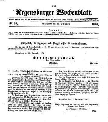 Regensburger Wochenblatt Dienstag 26. September 1876