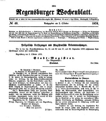 Regensburger Wochenblatt Dienstag 3. Oktober 1876