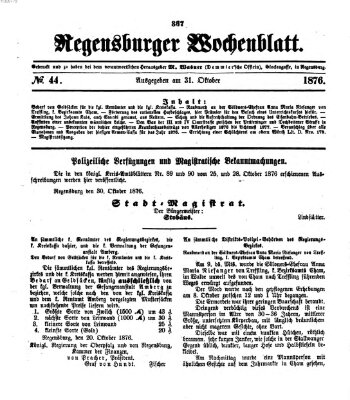 Regensburger Wochenblatt Dienstag 31. Oktober 1876