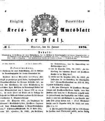 Königlich-bayerisches Kreis-Amtsblatt der Pfalz (Königlich bayerisches Amts- und Intelligenzblatt für die Pfalz) Donnerstag 13. Januar 1876