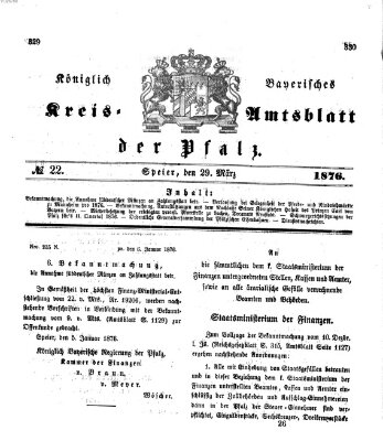 Königlich-bayerisches Kreis-Amtsblatt der Pfalz (Königlich bayerisches Amts- und Intelligenzblatt für die Pfalz) Mittwoch 29. März 1876