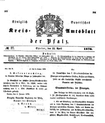 Königlich-bayerisches Kreis-Amtsblatt der Pfalz (Königlich bayerisches Amts- und Intelligenzblatt für die Pfalz) Samstag 22. April 1876