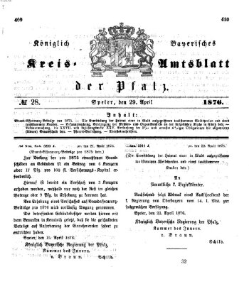 Königlich-bayerisches Kreis-Amtsblatt der Pfalz (Königlich bayerisches Amts- und Intelligenzblatt für die Pfalz) Samstag 29. April 1876