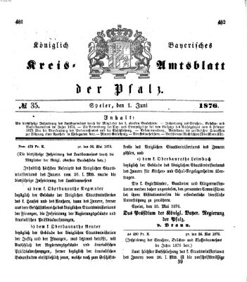 Königlich-bayerisches Kreis-Amtsblatt der Pfalz (Königlich bayerisches Amts- und Intelligenzblatt für die Pfalz) Donnerstag 1. Juni 1876