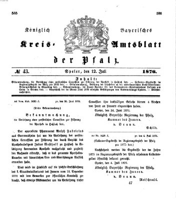 Königlich-bayerisches Kreis-Amtsblatt der Pfalz (Königlich bayerisches Amts- und Intelligenzblatt für die Pfalz) Mittwoch 12. Juli 1876